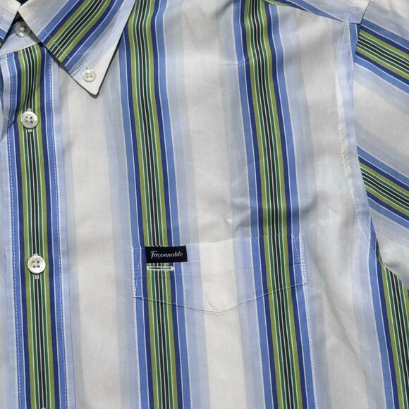 Faconnable Men's Classique Striped Button-Down Pocket Long Sleeve Cotton Medium - Picture 4 of 11